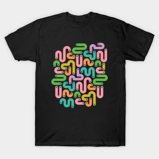 JELLY BEANS Squiggly New Wave Postmodern Abstract 1980s Geometric in Bright Summer Pink Orange Mustard Green Purple Pink with Royal Blue Dots - UnBlink Studio by Jackie Tahara T-Shirt